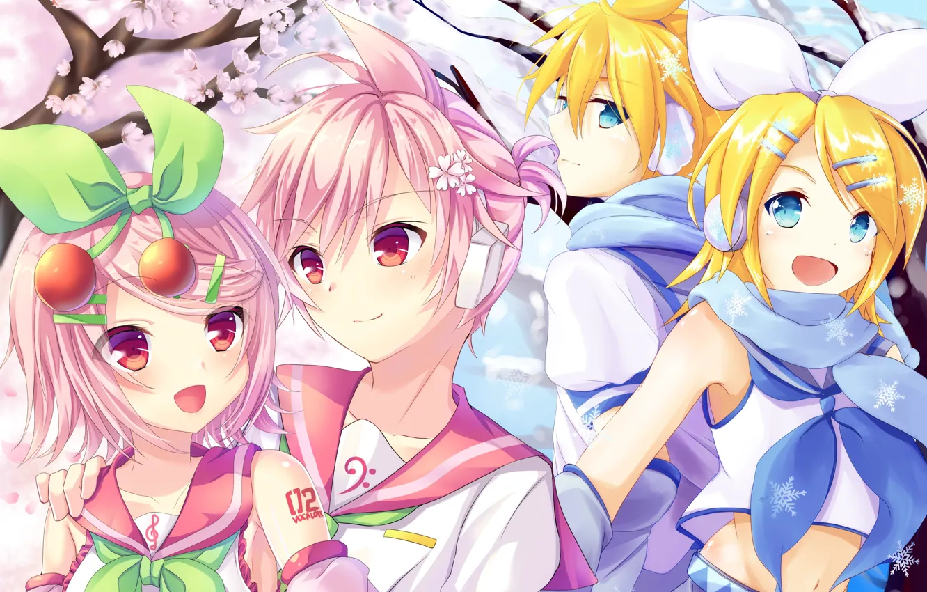 Photo wallpaper flowers, spring, anime, art, Vocaloid, Vocaloid, characters