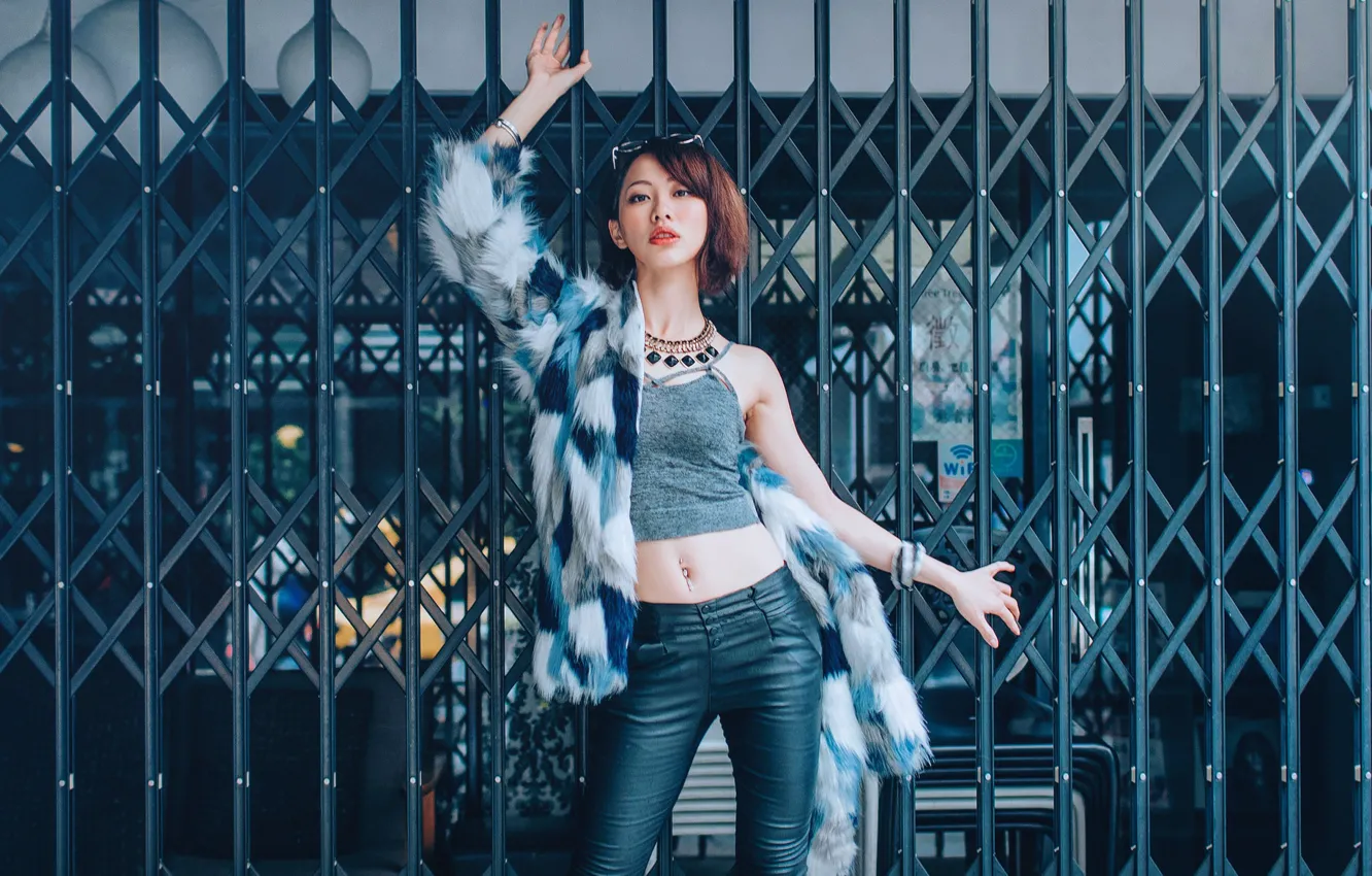 Photo wallpaper pose, model, grille, Asian, chubaka