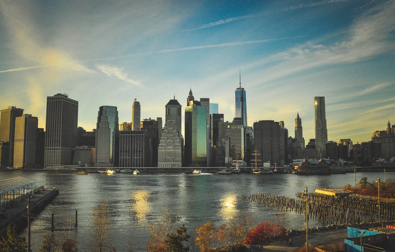 Photo wallpaper the city, river, skyscrapers