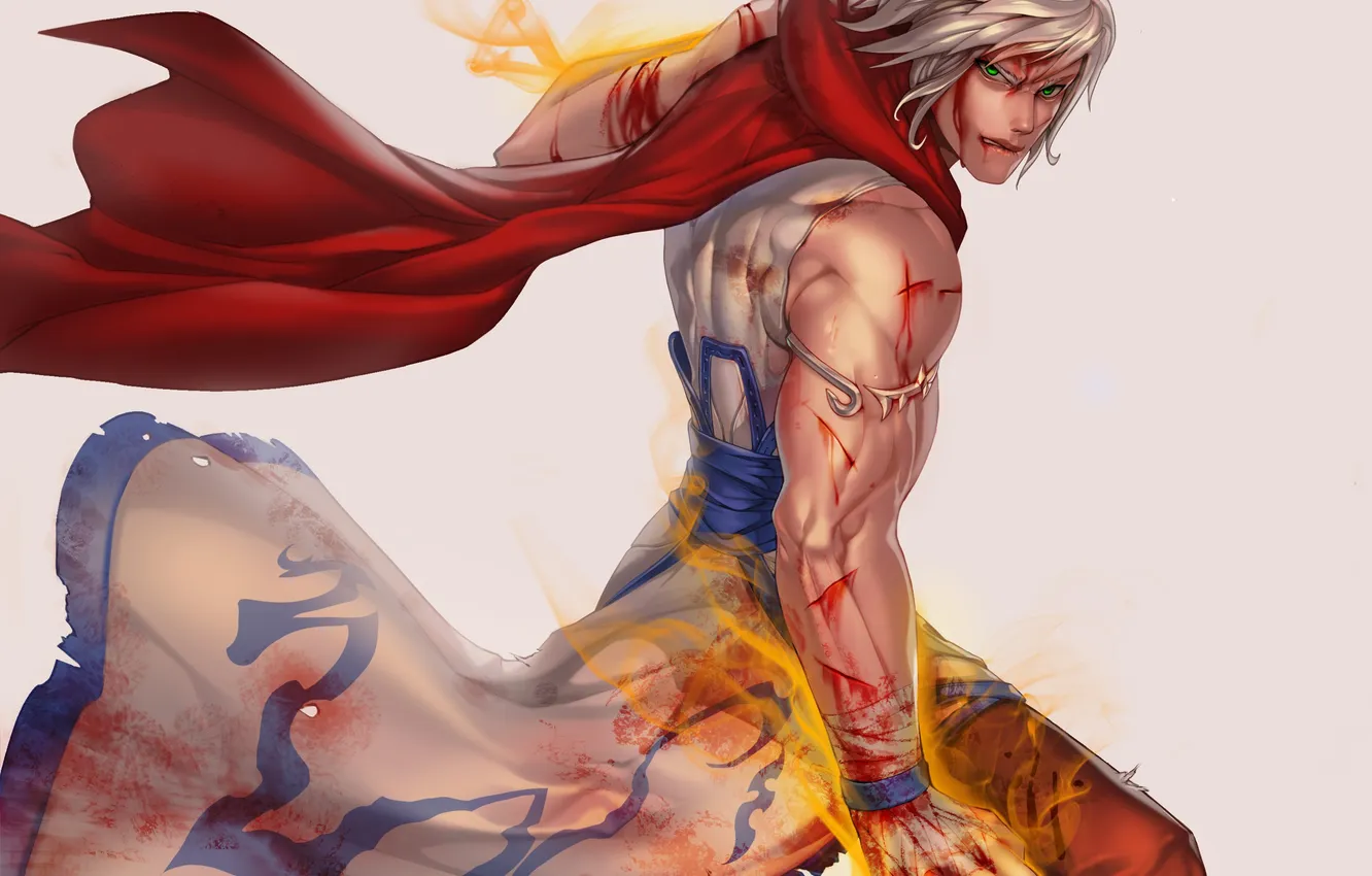 Photo wallpaper look, magic, blood, hair, anime, scarf, art, guy