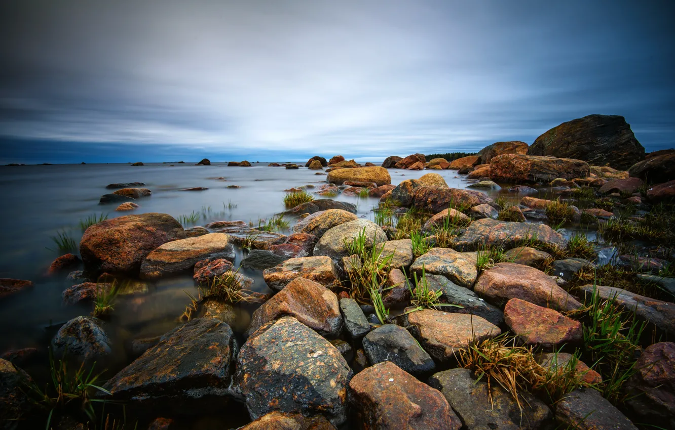 Photo wallpaper stones, shore, pond