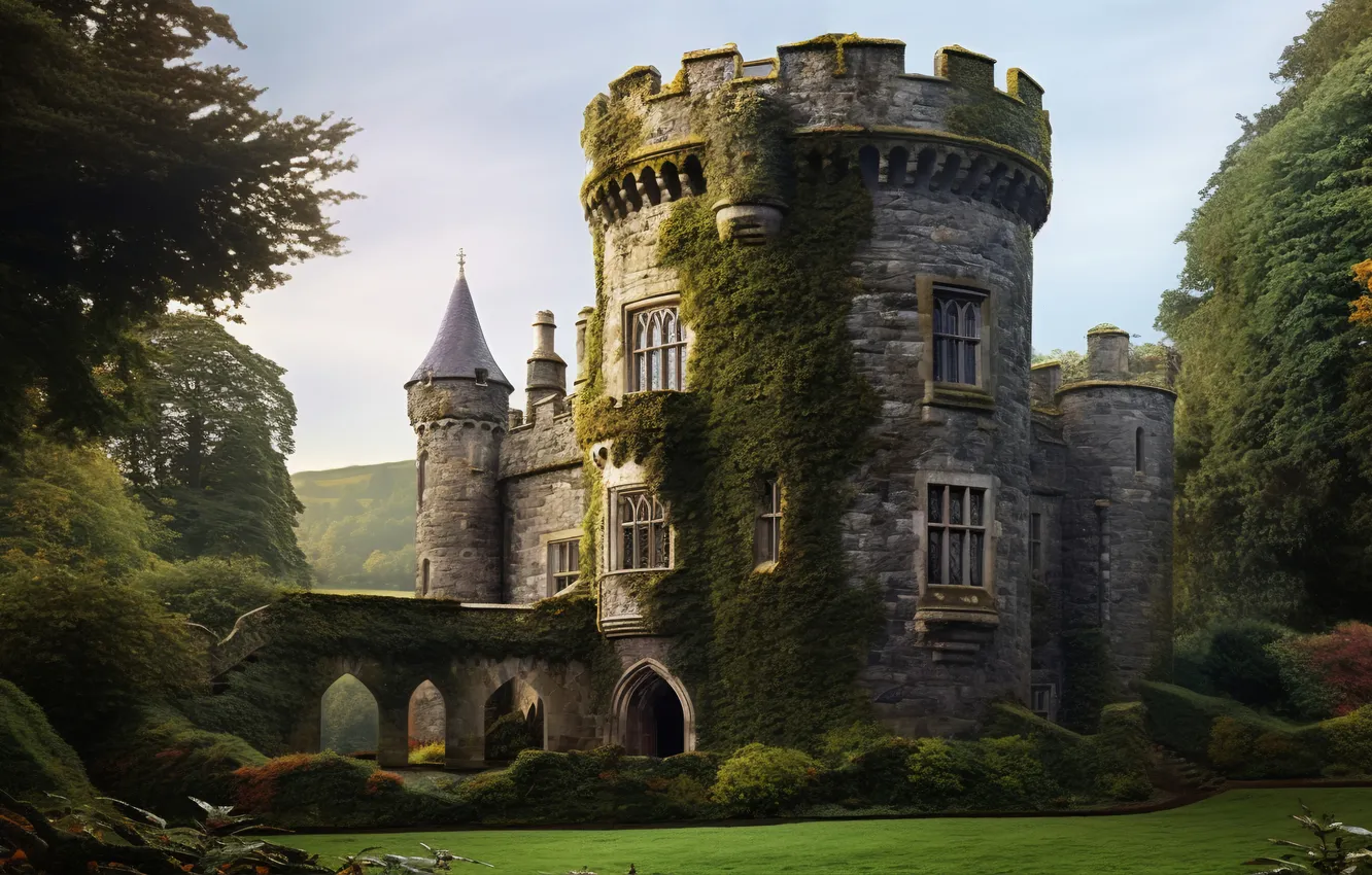 Photo wallpaper castle, rocks, view, rocks, castle, ancient, Ancient, gloomy