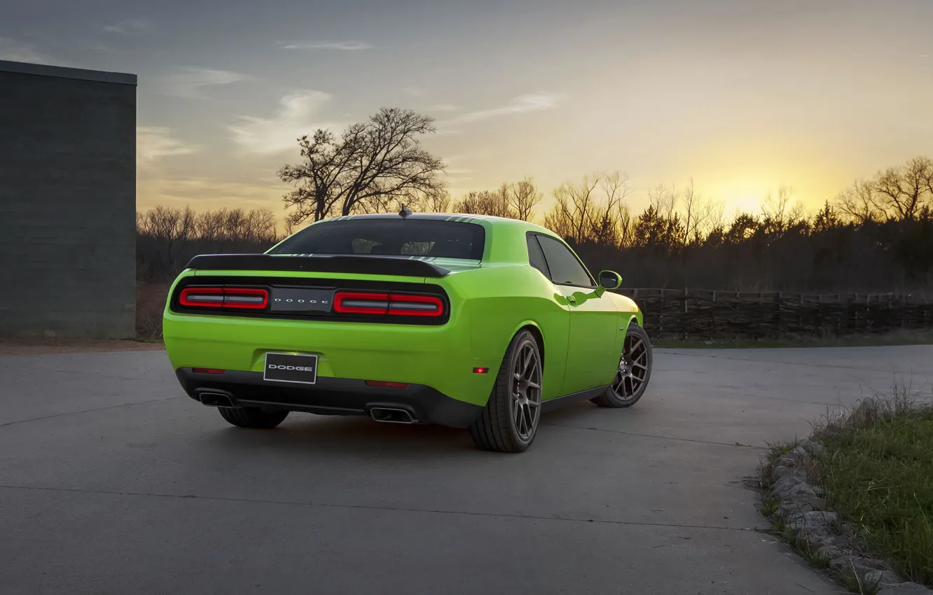 Photo wallpaper Sunset, View, Dodge, Challenger, Muscle Car, R/T 2015