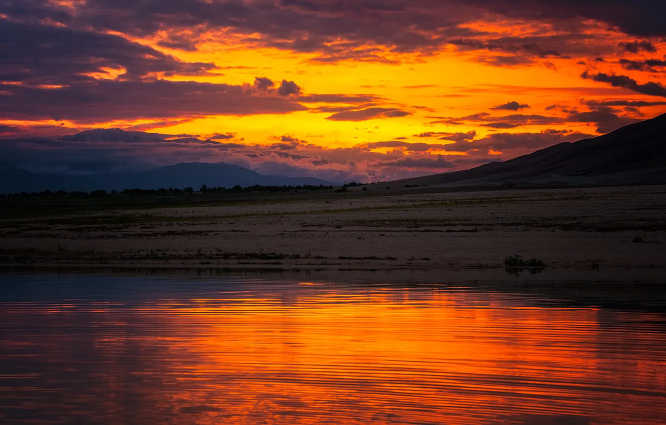 Photo wallpaper lake, sunset, charm, the beauty of nature, Elina Magalimova, Flashes of evening