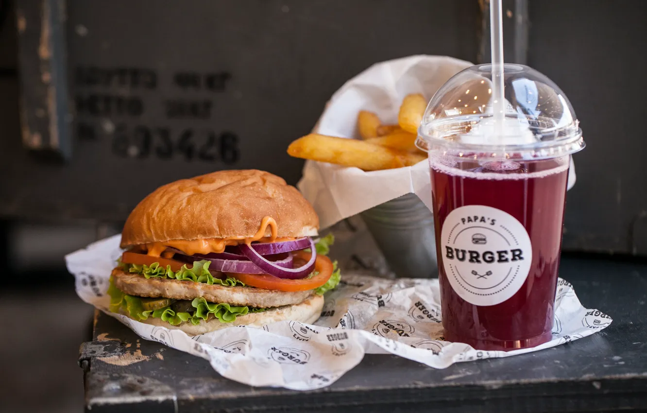 Photo wallpaper Hamburger, drink, roll, filling