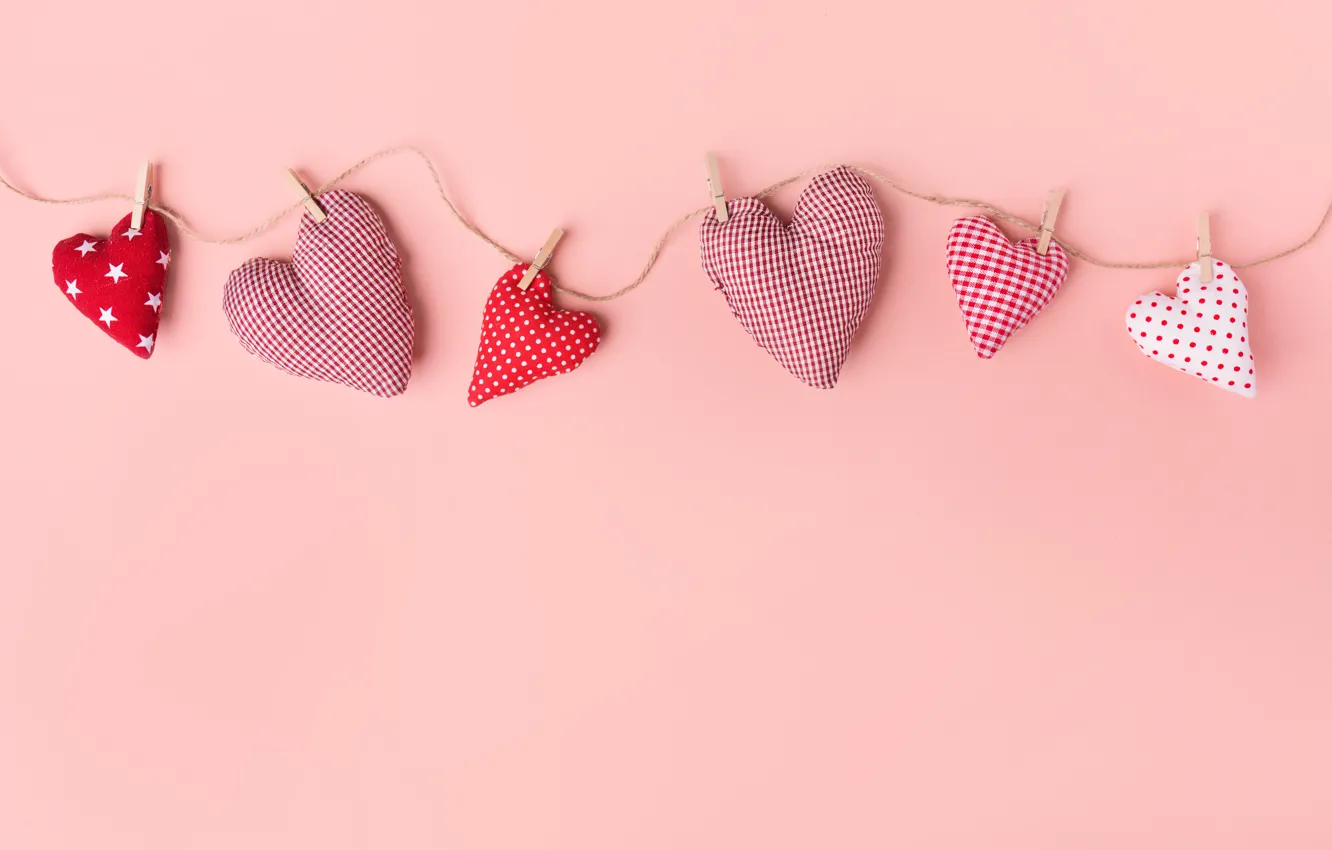 Photo wallpaper red, holiday, heart, rope, hearts, pink, thread, pink background