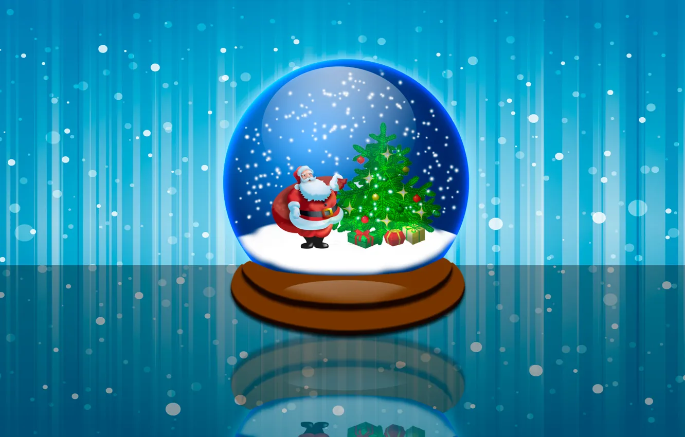 Photo wallpaper snow, balls, Santa Claus, herringbone