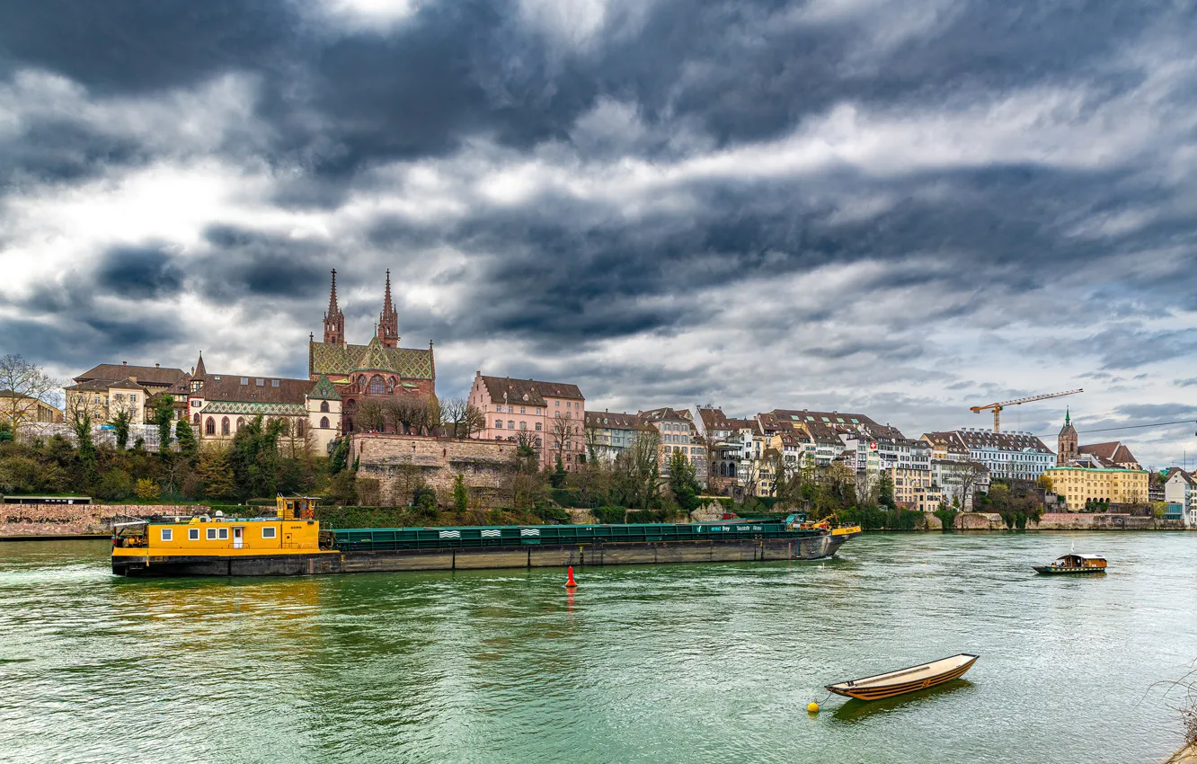 Photo wallpaper the sky, river, building, home, Switzerland, Switzerland