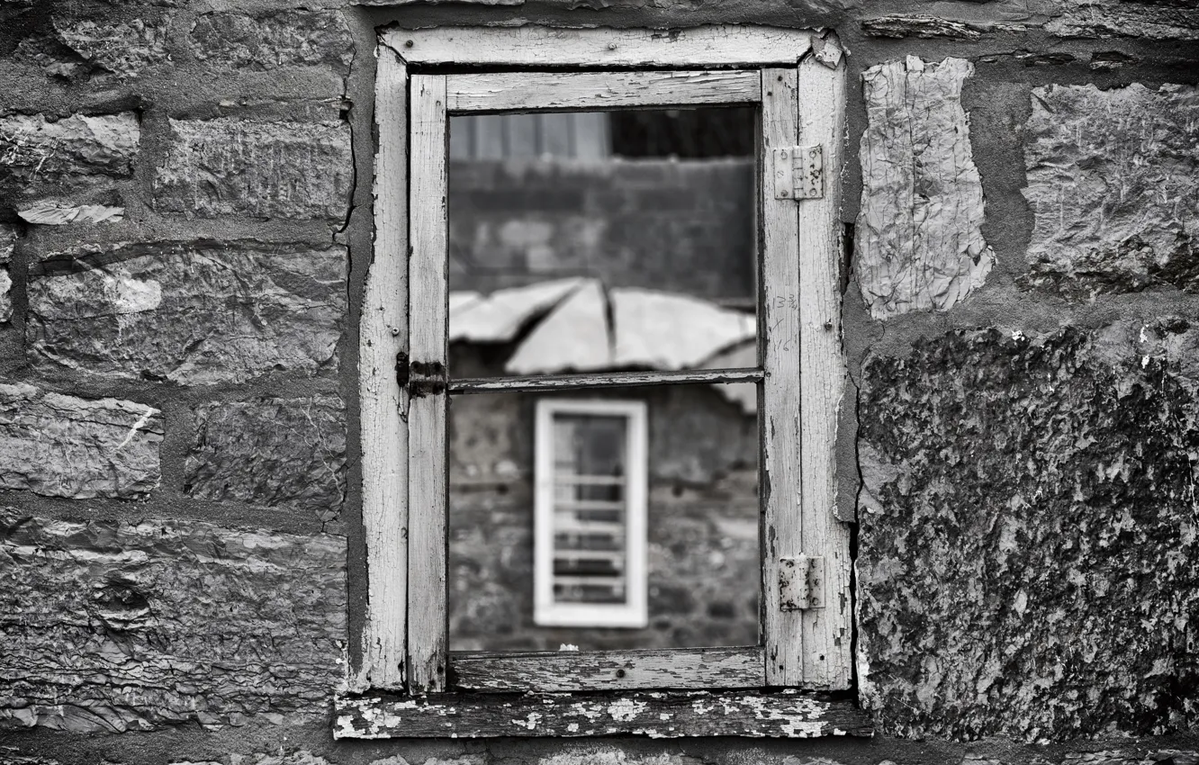Photo wallpaper windows, wall, rocks, Through
