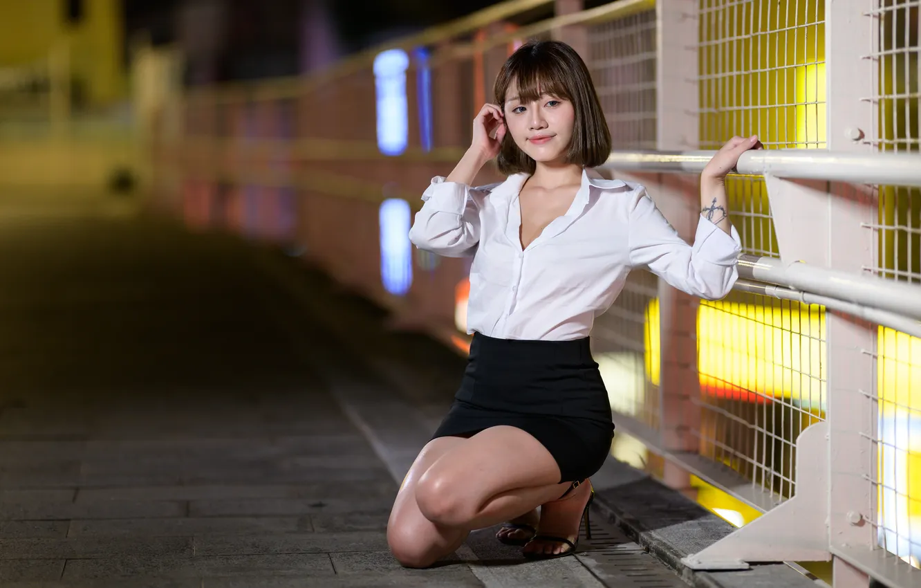 Photo wallpaper pose, skirt, blouse, Asian