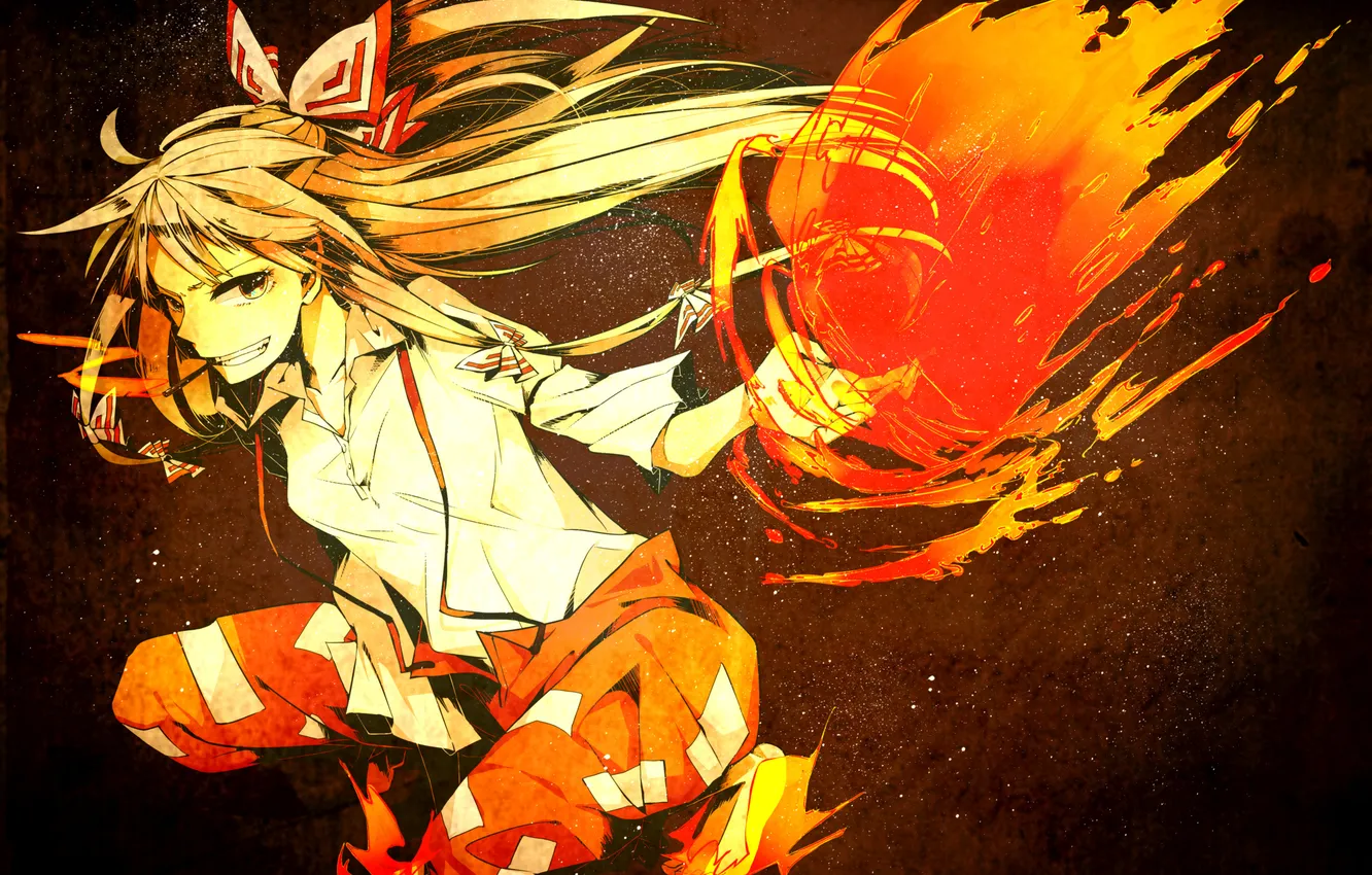 Photo wallpaper girl, lights, magic, art, bow, touhou, Fujiwara no Mokou, sorakura hold.