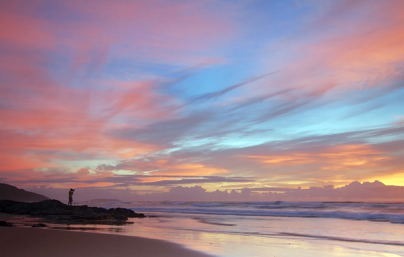 Photo wallpaper sea, landscape, sunset