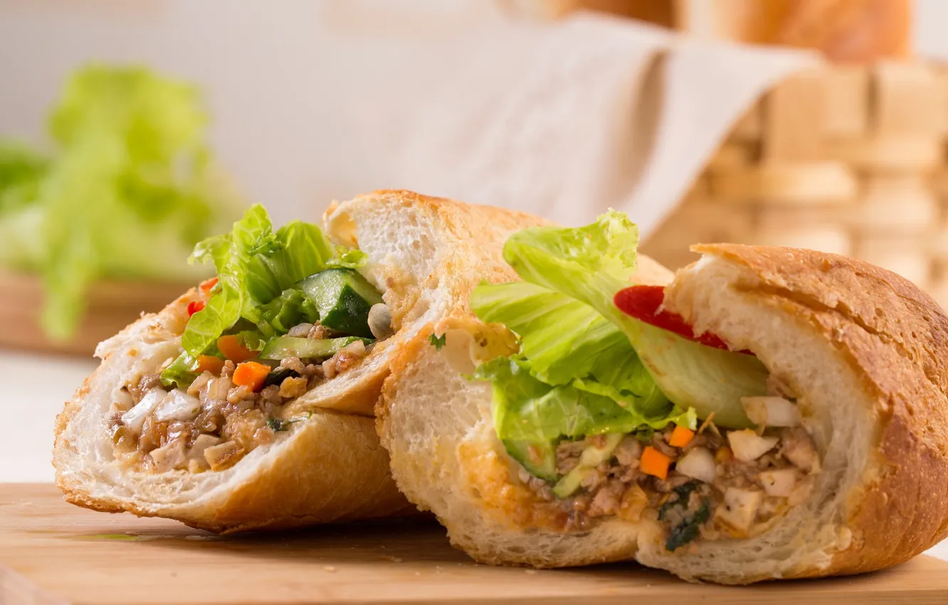 Photo wallpaper baguette, salad, sandwiches
