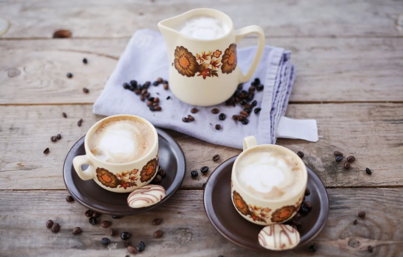 Photo wallpaper coffee, cookies, dishes, foam