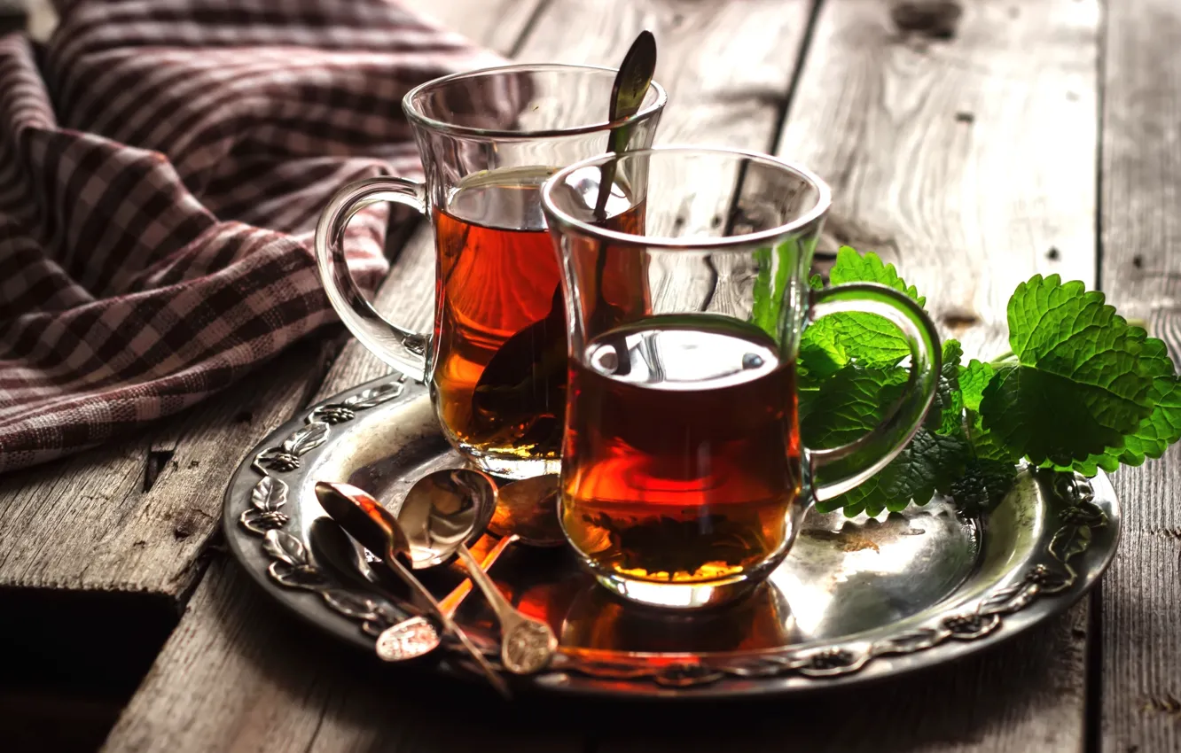Photo wallpaper tea, glasses, drink, mint