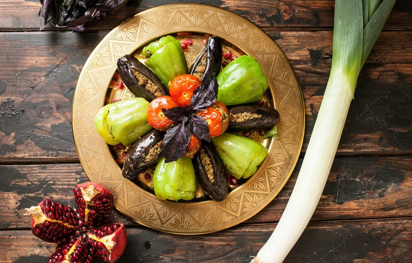Photo wallpaper eggplant, pepper, tomatoes, cuts