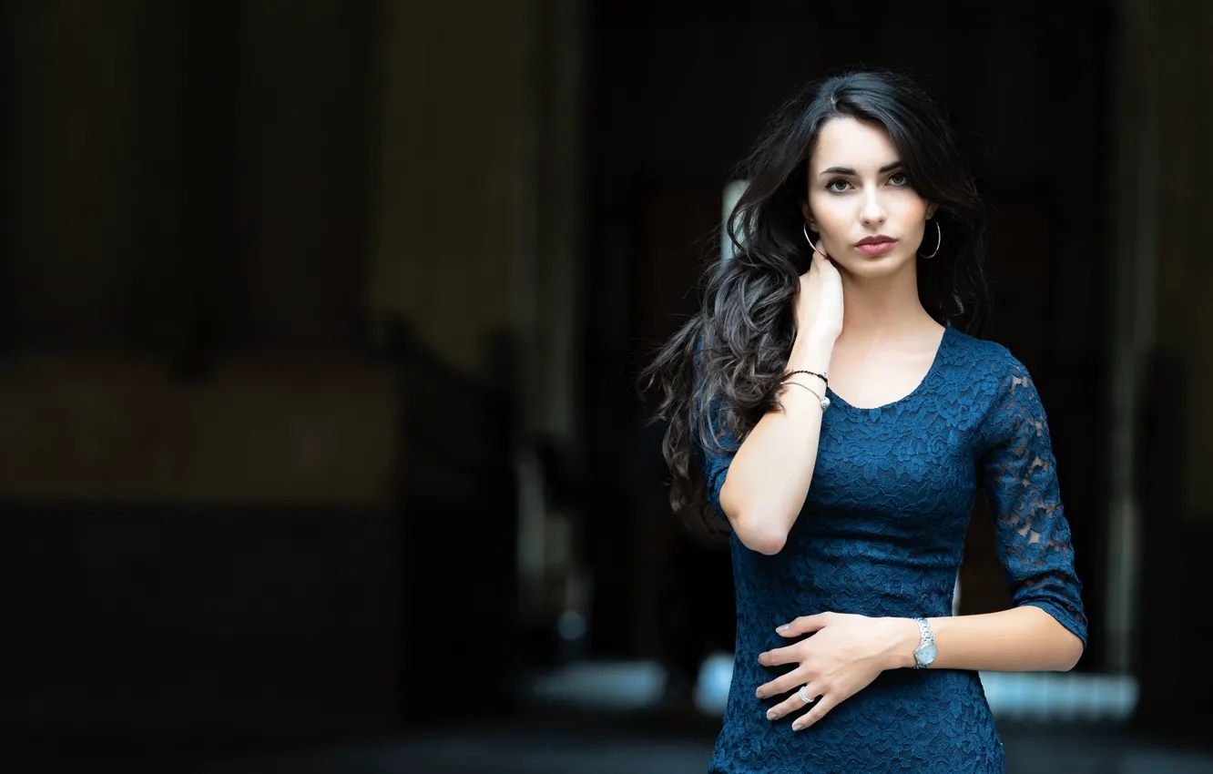 Photo wallpaper look, girl, hair, dress, brunette, Nicole