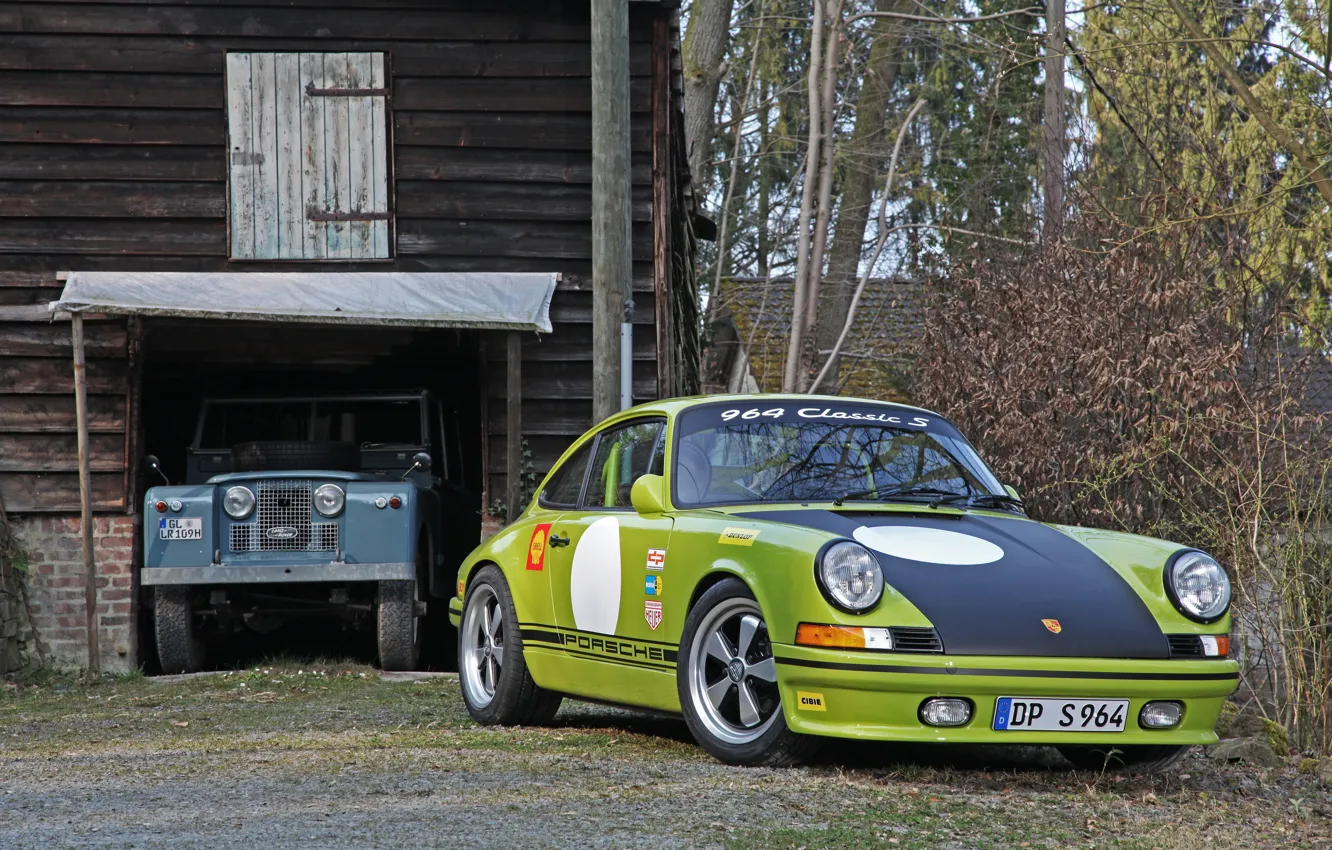 Photo wallpaper Porsche, Land Rover, Green, Porsche 911, Front, 964, DP Motorsport, DP964