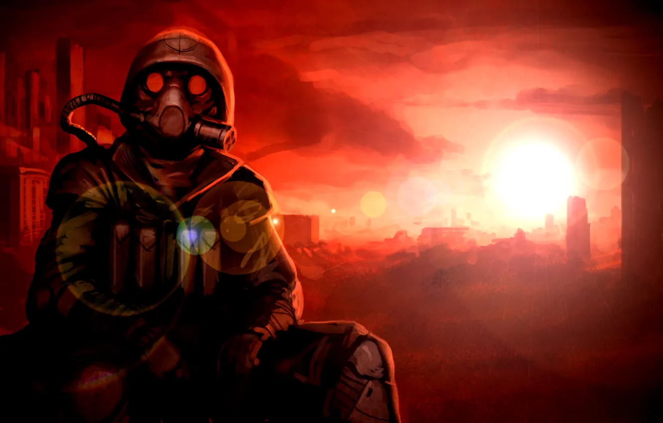 Photo wallpaper city, Stalker, mask, S.T.A.L.K.E.R, gas mask, corrected