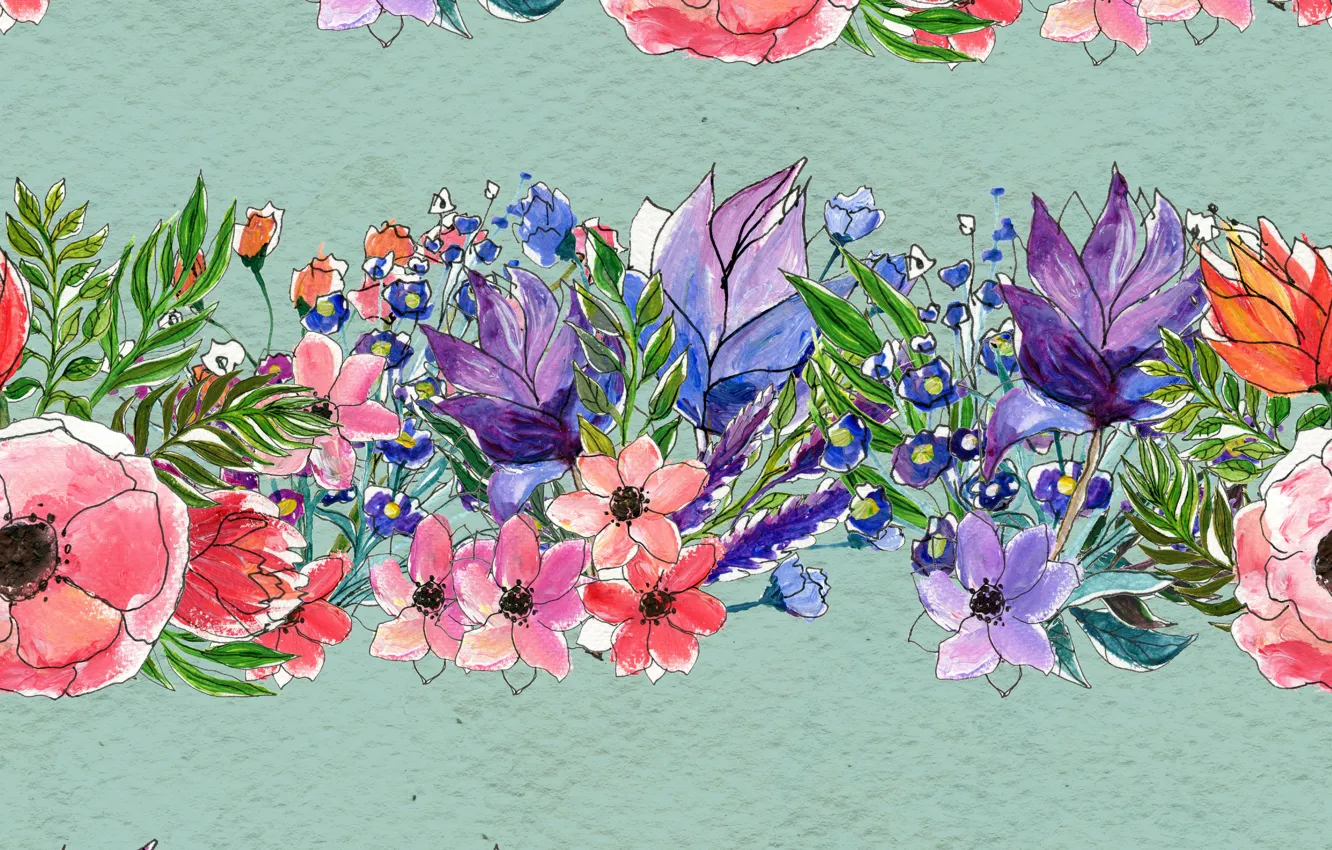 Photo wallpaper flowers, pattern, pattern, floral, seamless, seamless