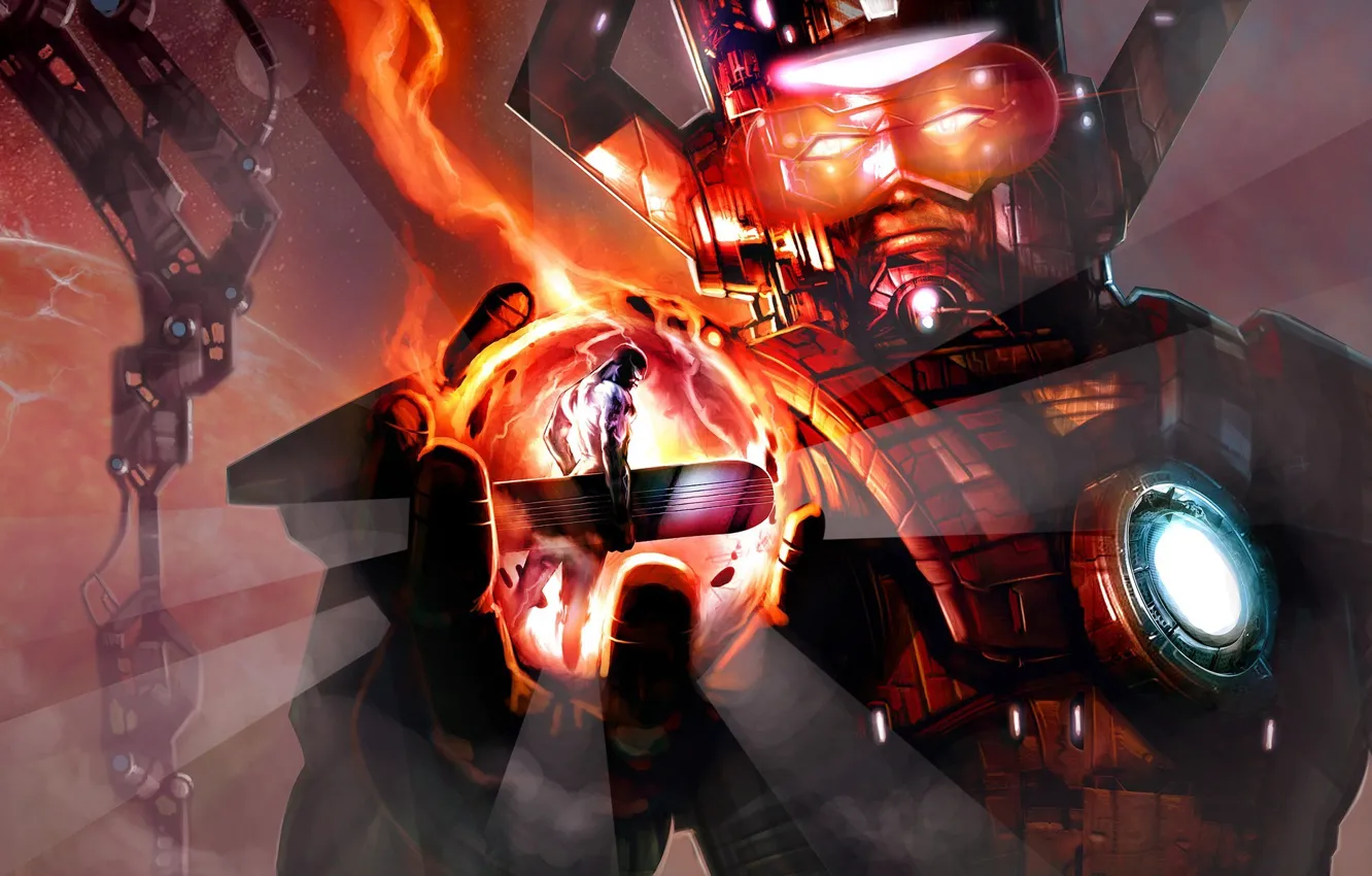 Photo wallpaper Galactus, silver surfer, silver surfer, galactus