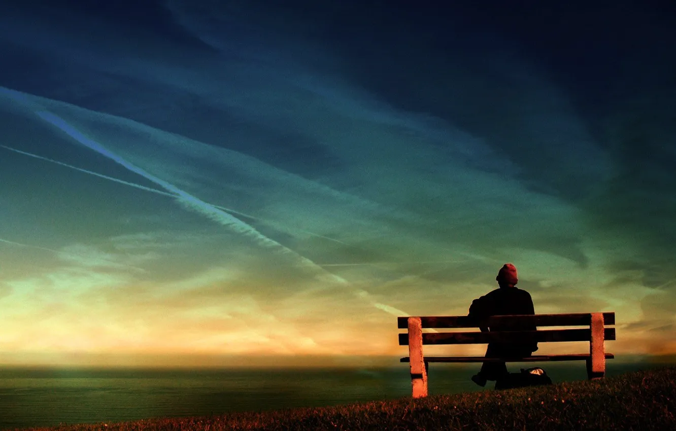 Photo wallpaper reverie, memories, bench, old age