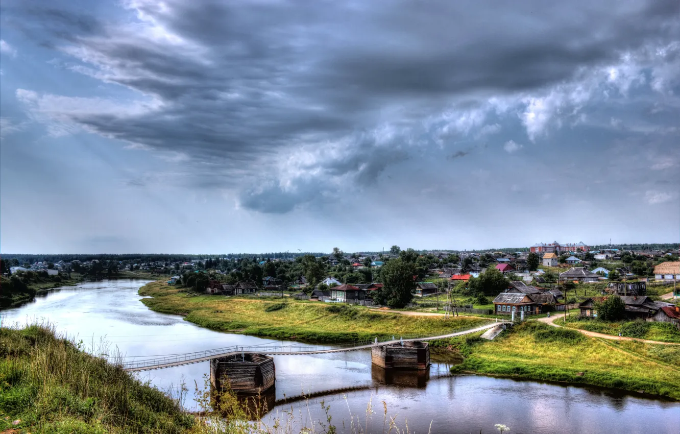 Photo wallpaper landscape, nature, river, village, Verkhoturye, Ural
