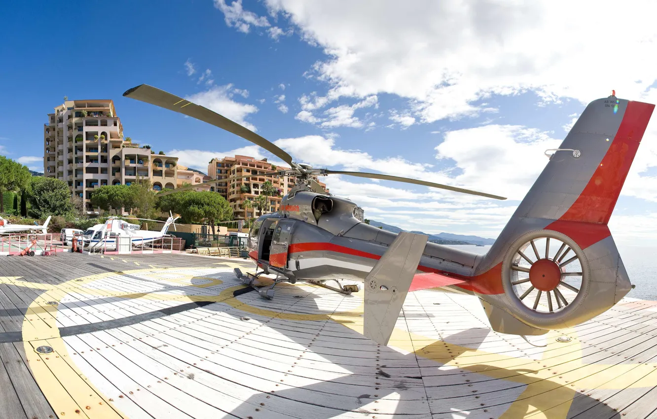 Photo wallpaper clouds, the city, background, helicopter