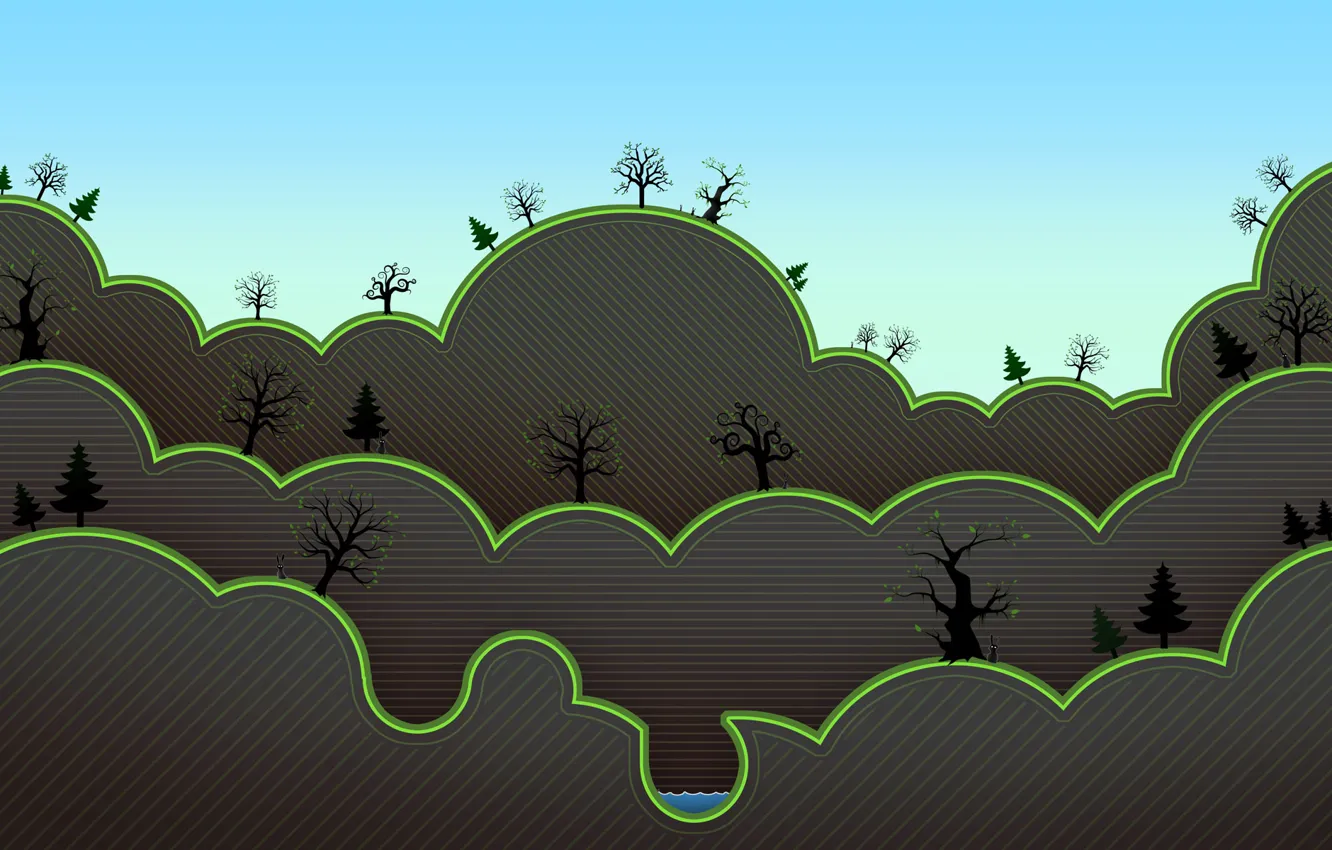 Photo wallpaper the sky, trees, lake, dawn, foliage, tree, hare, spring