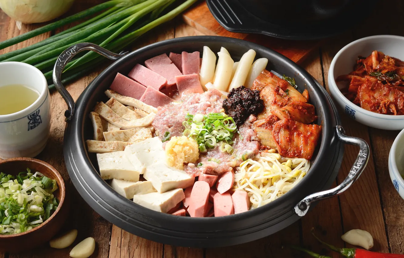 Photo wallpaper tea, bow, meat, cuts, products, tofu