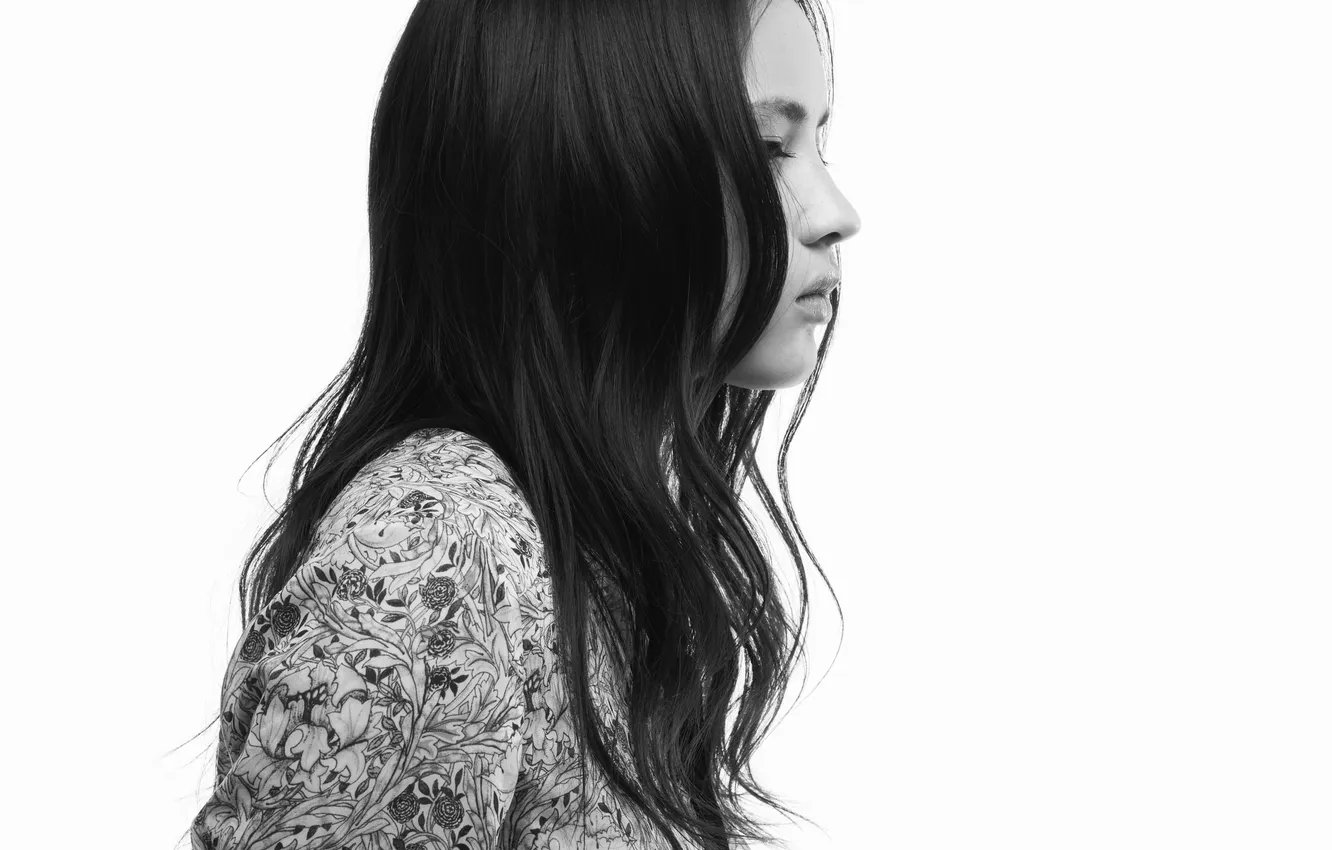 Photo wallpaper hair, brunette, profile, black and white
