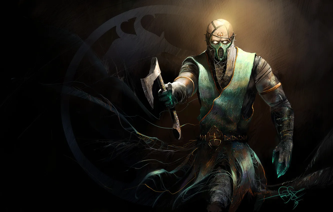 Photo wallpaper axe, fighter, Mortal Kombat, fan art, chameleon