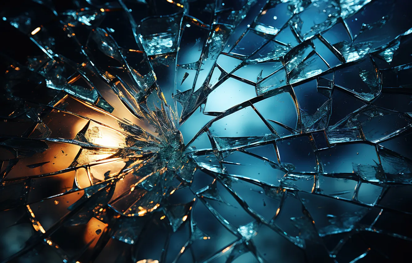 Photo wallpaper glass, transparency, surface, light, fragments, abstraction, lights, cracked