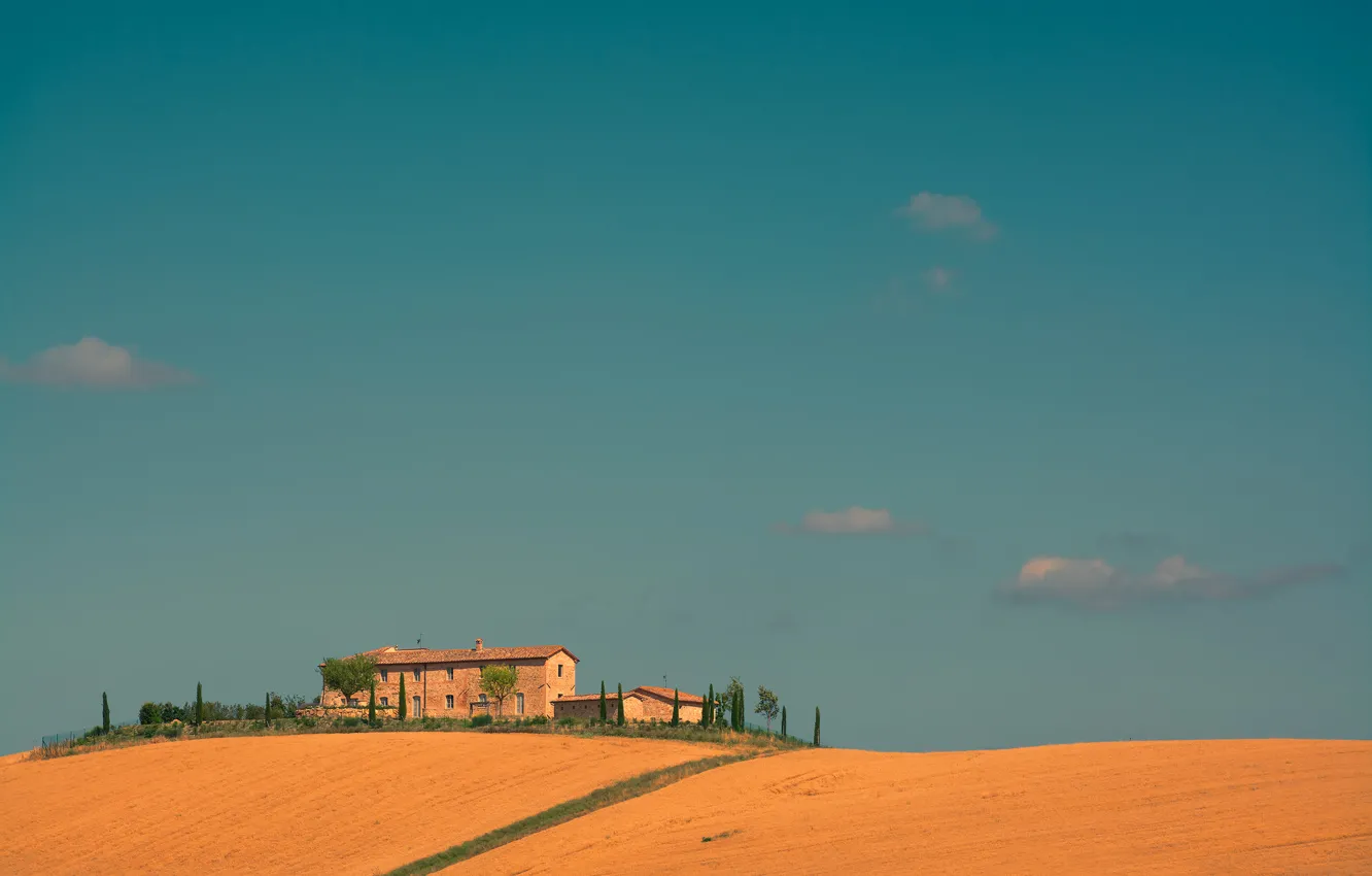 Photo wallpaper field, the sky, trees, home, Italy, farm, Tuscany