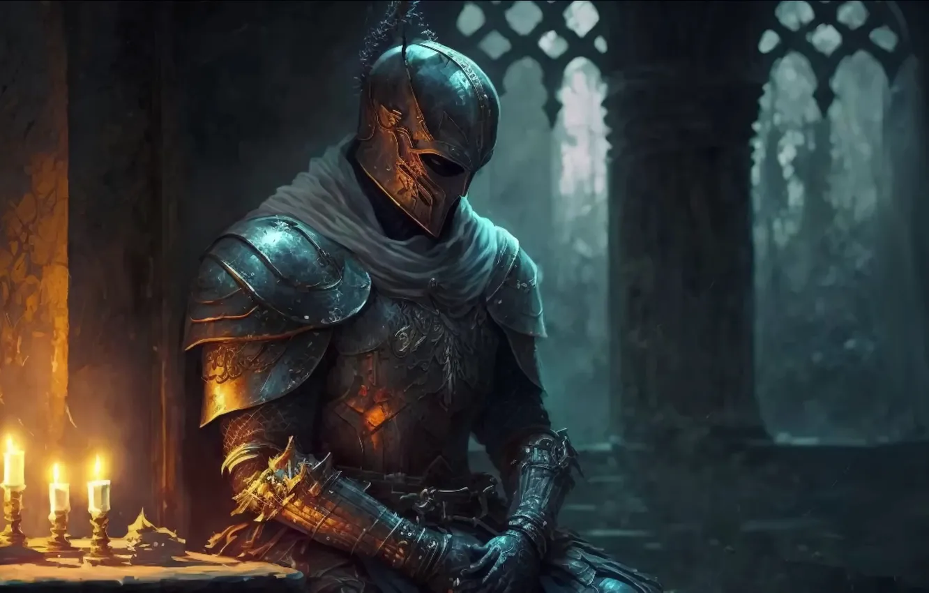 Photo wallpaper Middle Ages, candles, knight, meditation, middle age