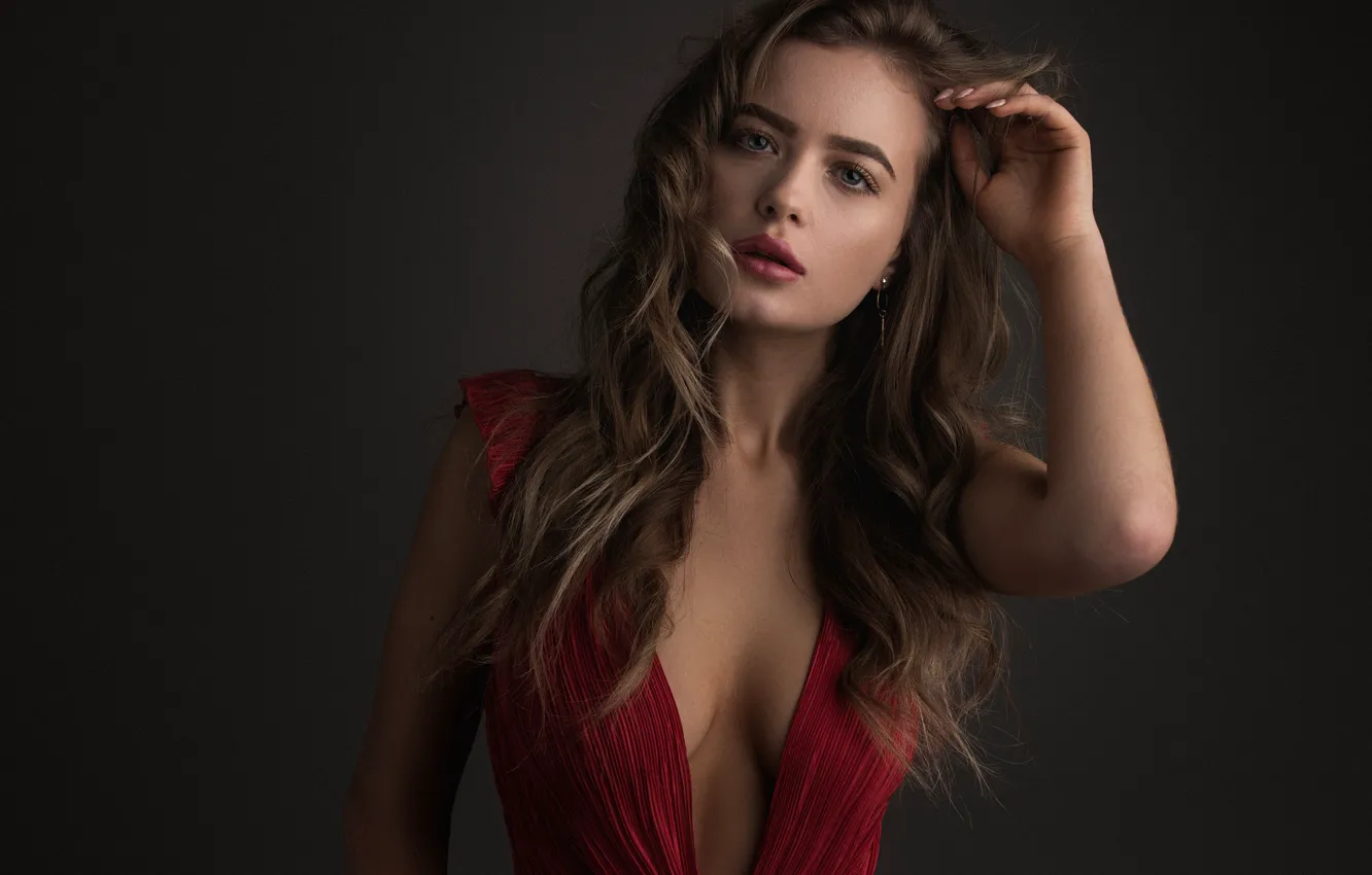 Photo wallpaper sexy, pose, background, model, portrait, makeup, dress, hairstyle