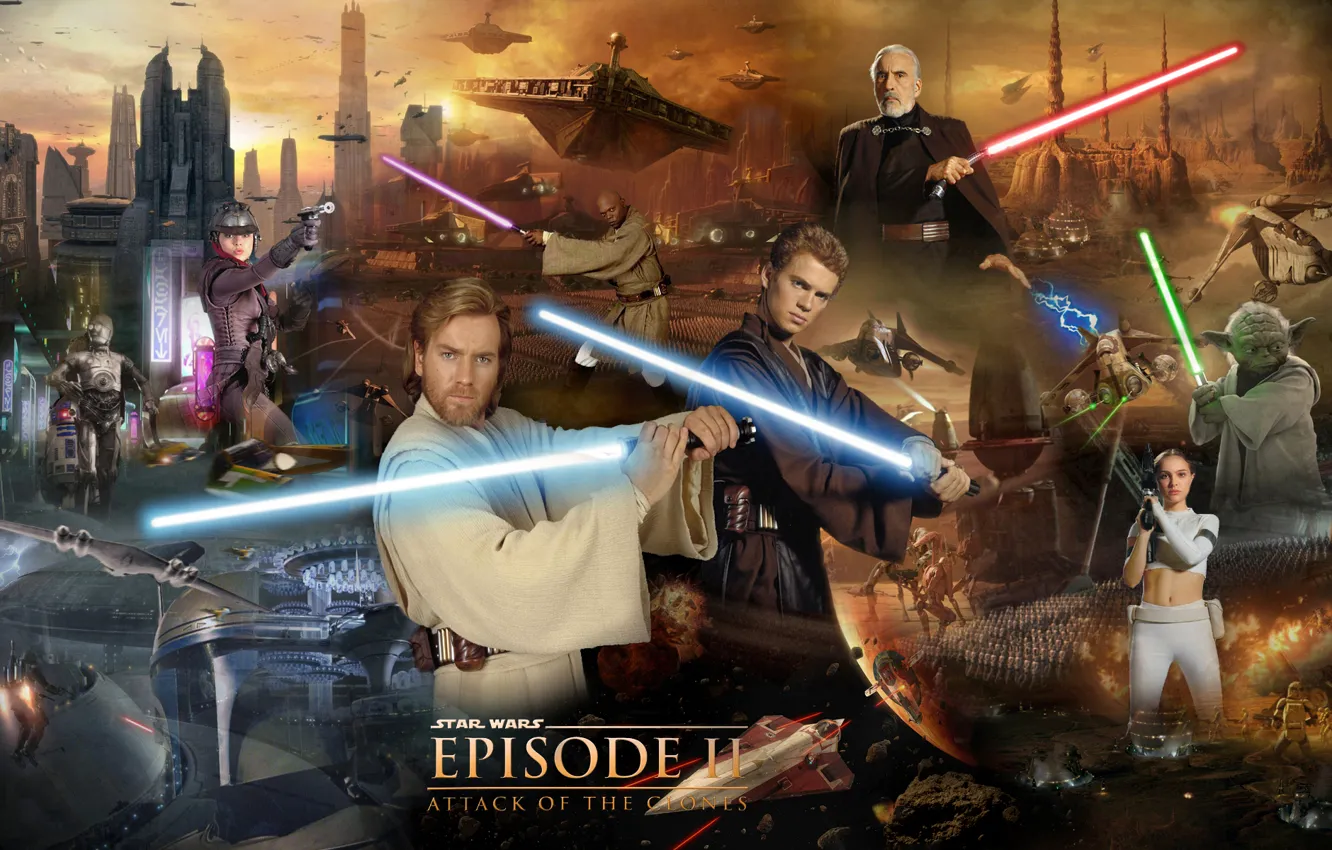 Photo wallpaper Star Wars, star wars, Iodine, lightsaber, droid, lightsaber, master, Obi-Wan Kenobi