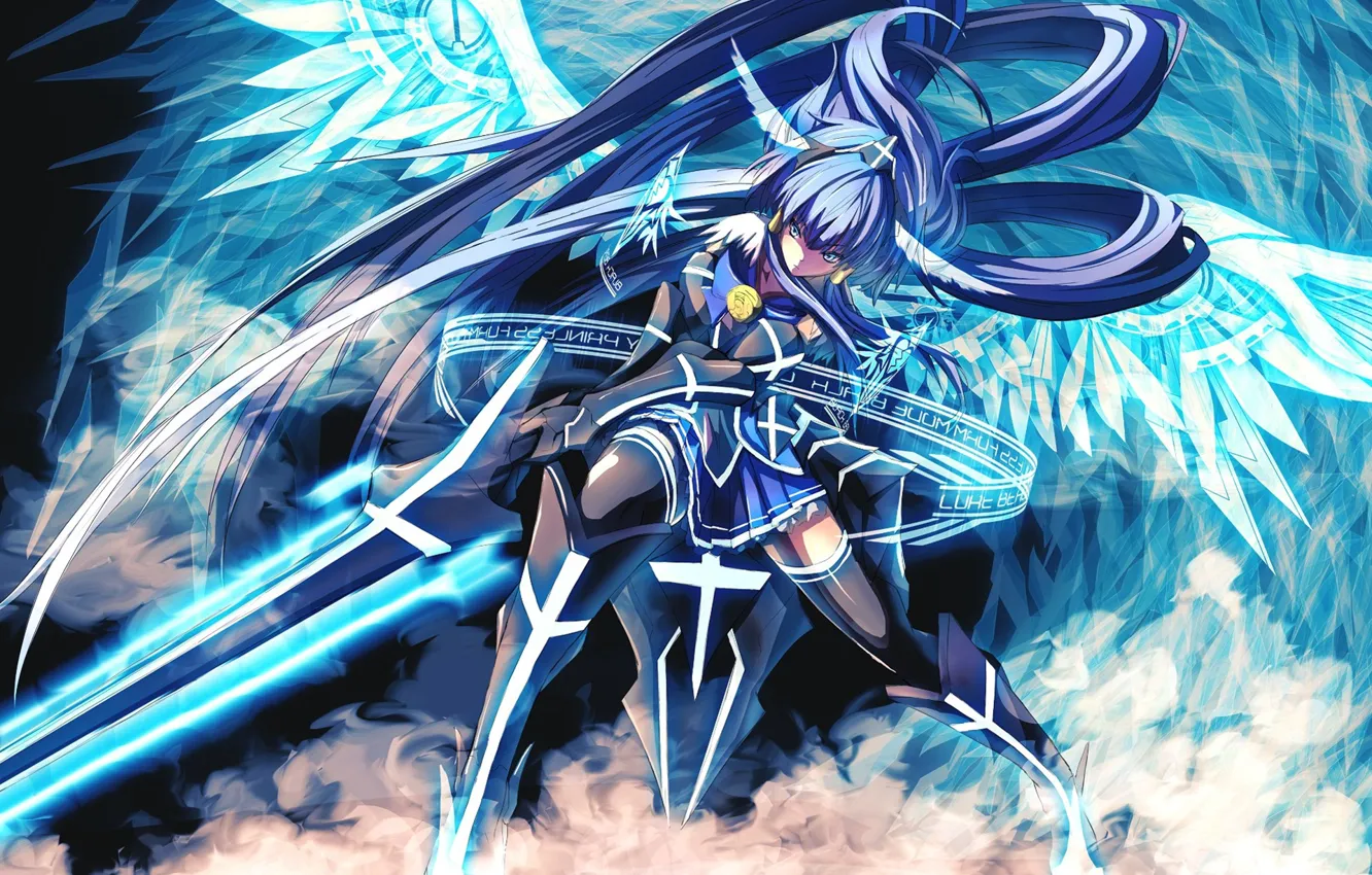 Photo wallpaper girl, sword, armor, blue, anime, wings, beautiful, ken