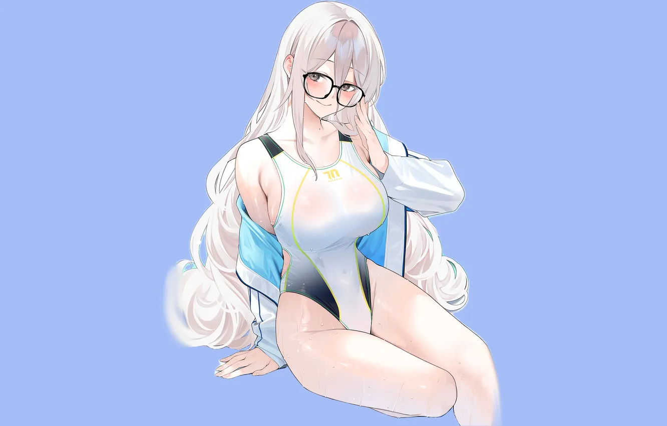 Photo wallpaper girl, hot, sexy, wet, boobs, anime, water, swimsuit