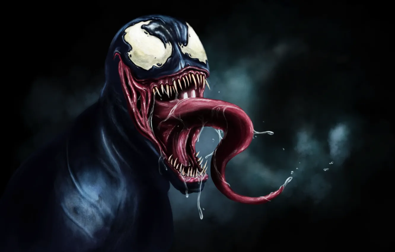 Photo wallpaper Black, Venom, Spider Man, tongue