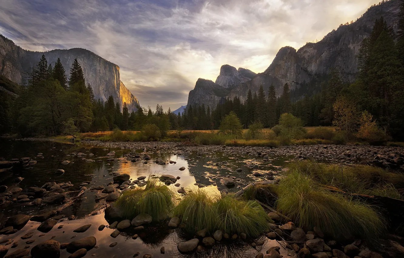 Photo wallpaper landscape, Yosemite National Park, Yosemite Valley Sunset
