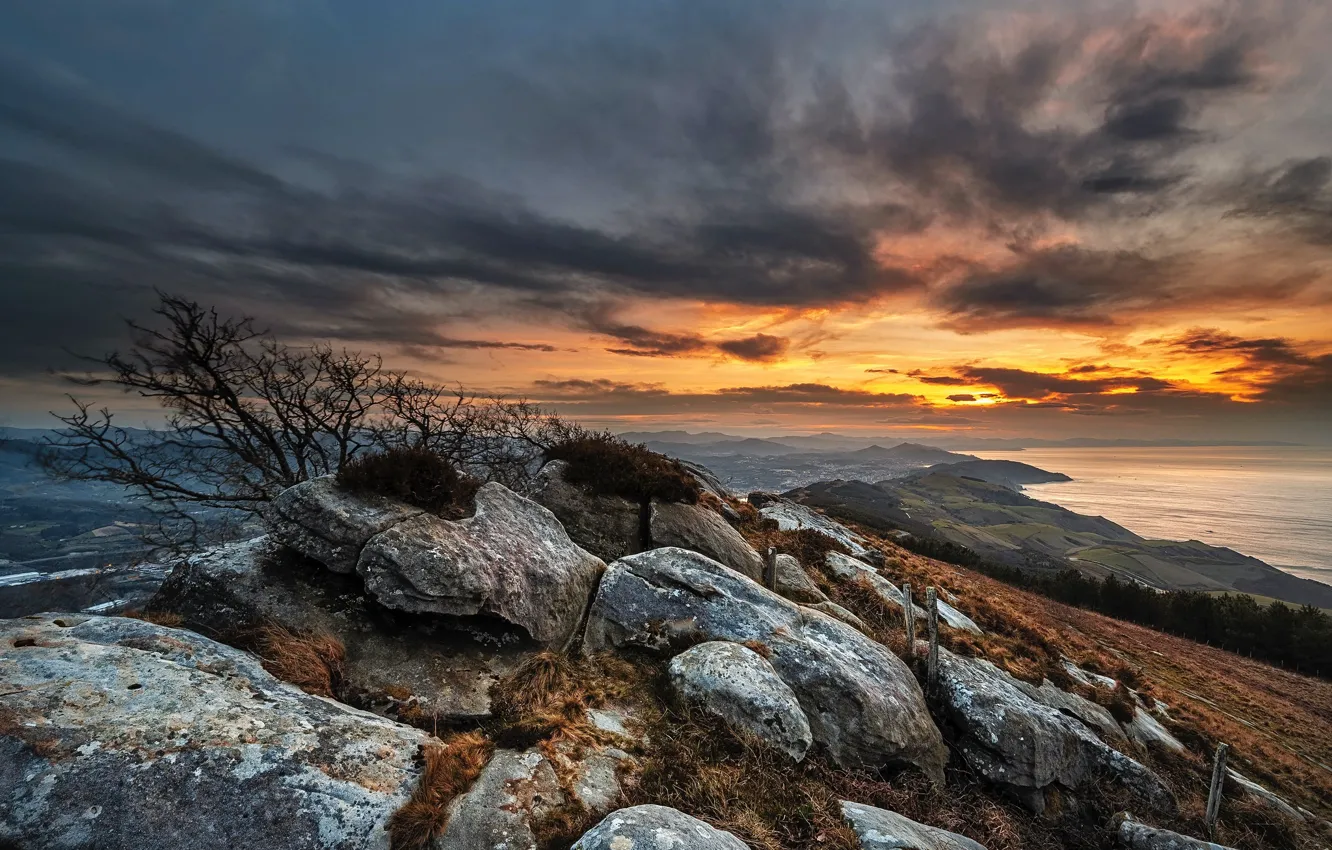 Photo wallpaper the sky, sunset, mountains