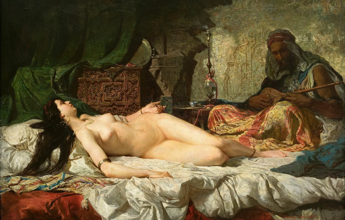 Photo wallpaper girl, painting, naked, on the right side