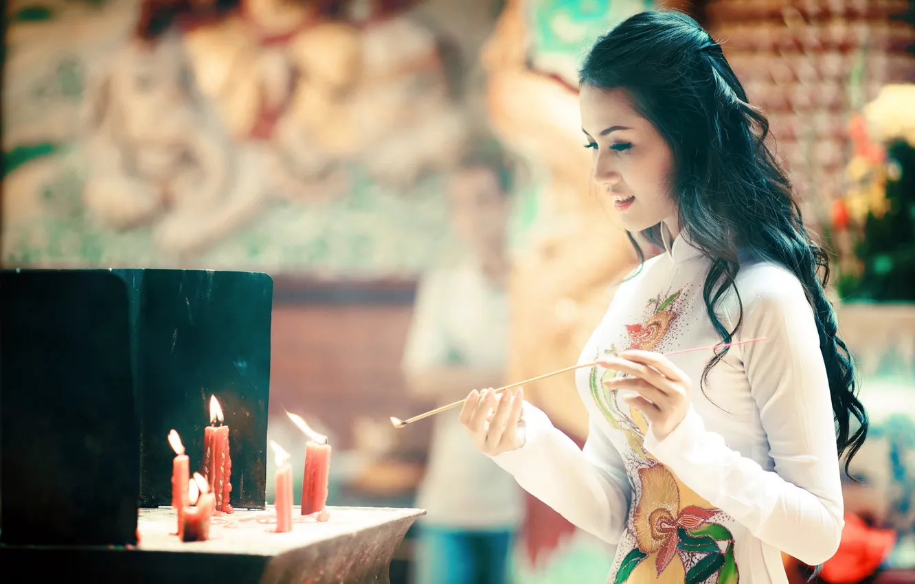 Photo wallpaper girl, background, candles