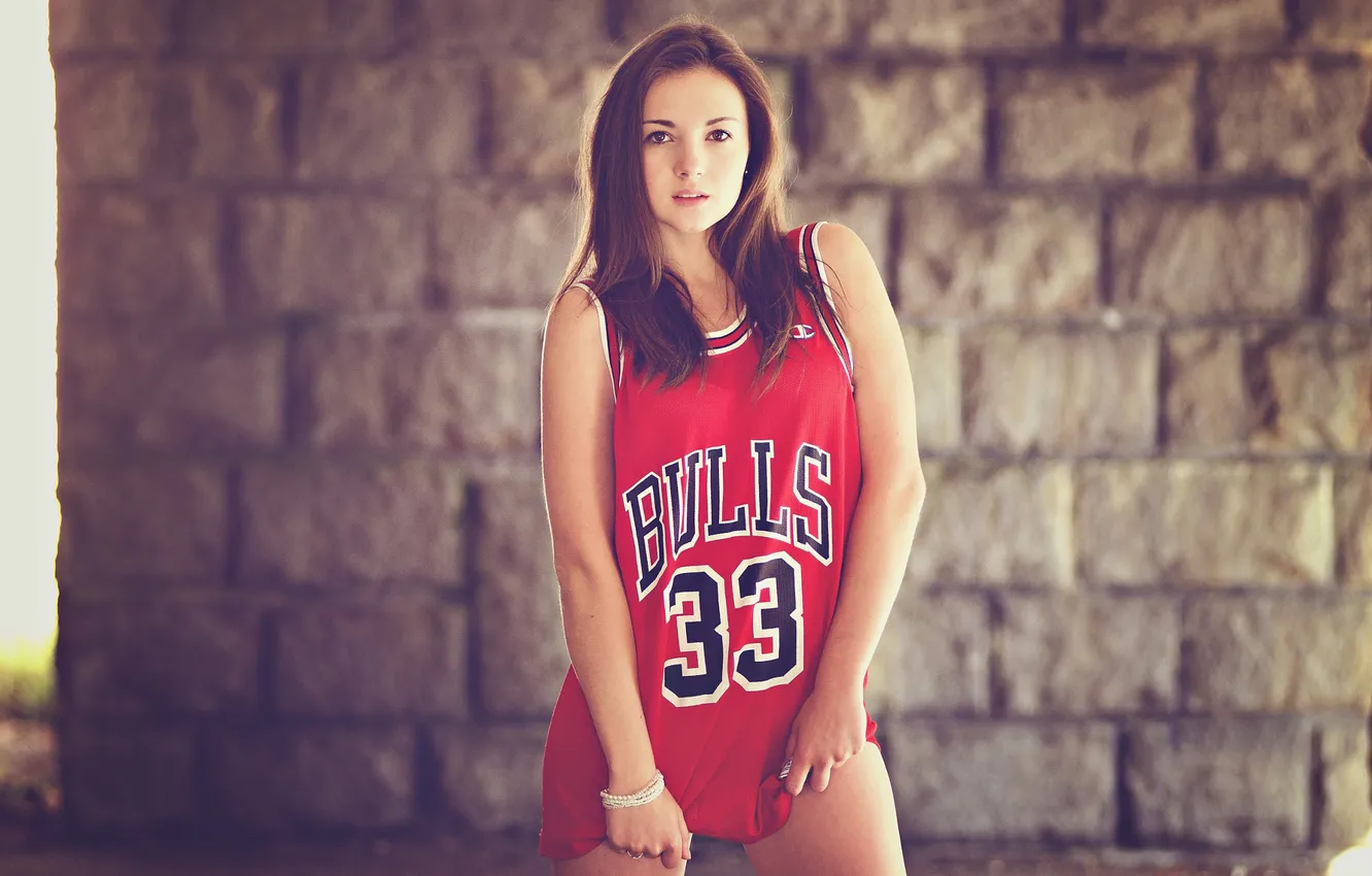 Photo wallpaper red, girl, sexy, legs, basketball, figure, look, attractive