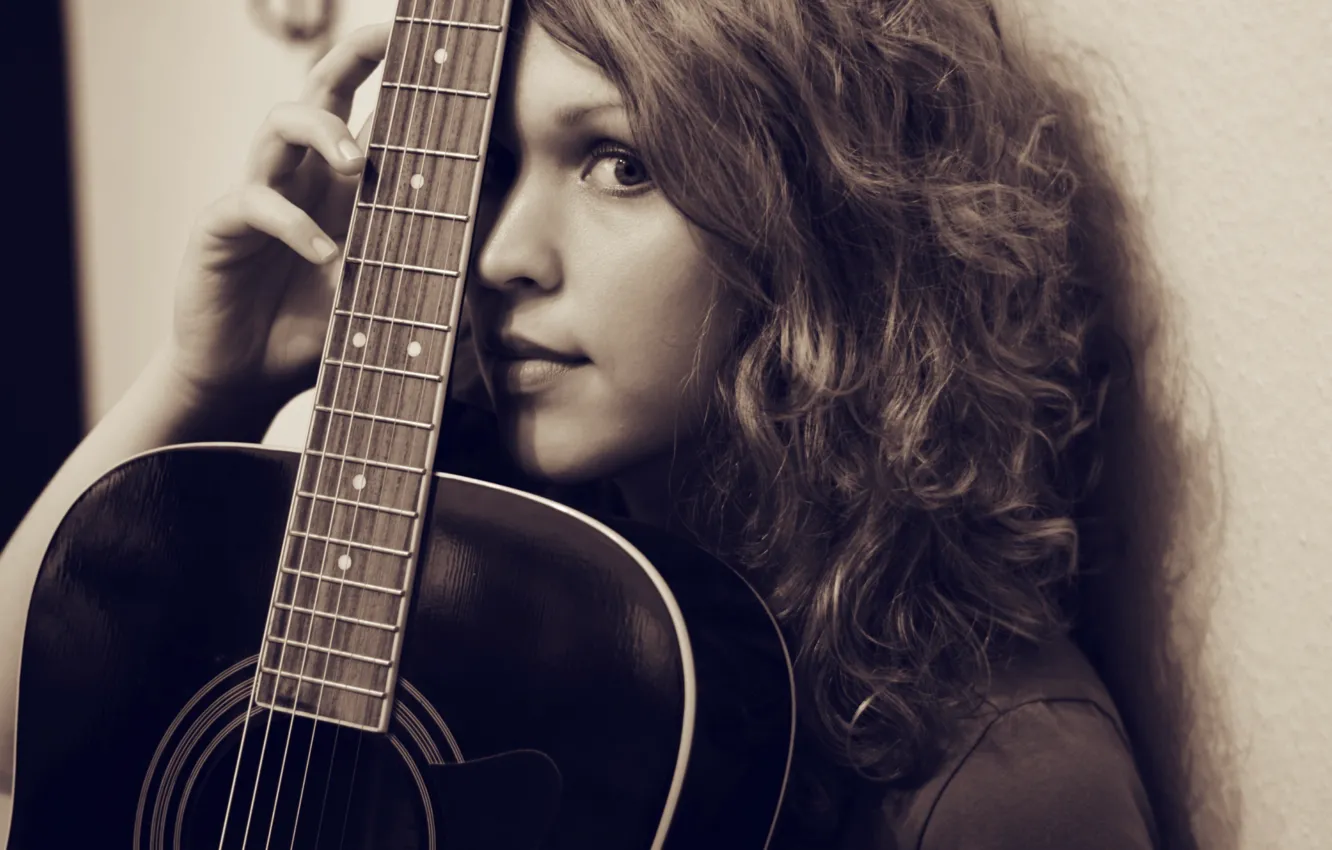 Photo wallpaper girl, background, guitar