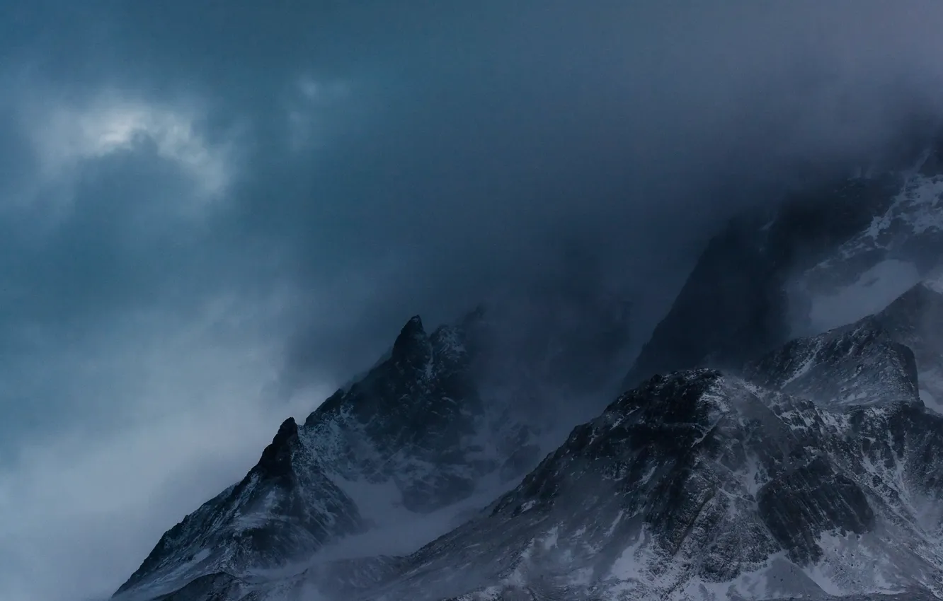 Photo wallpaper the sky, clouds, snow, mountains, nature, rocks, twilight