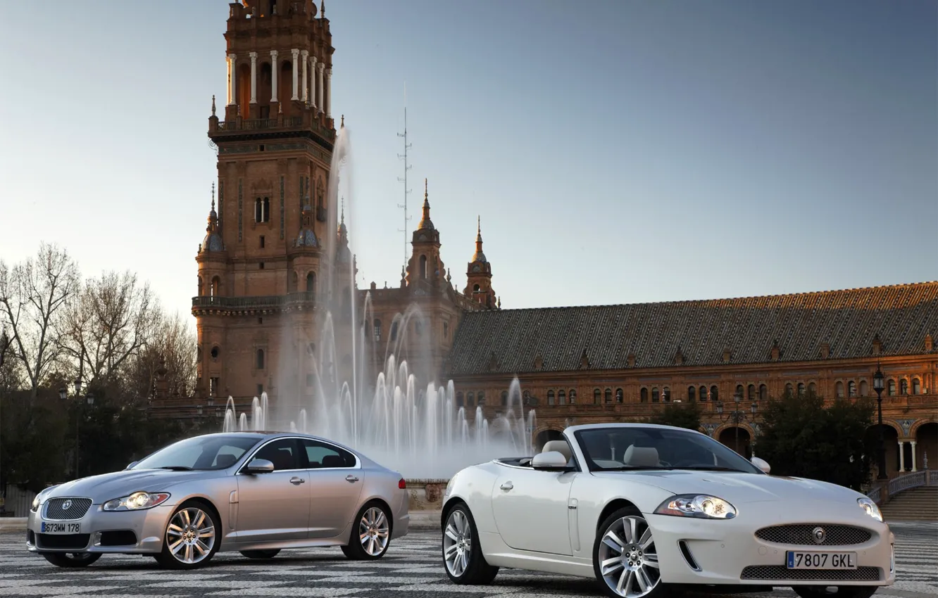 Photo wallpaper Castle, Convertible, Sedan, Fountain