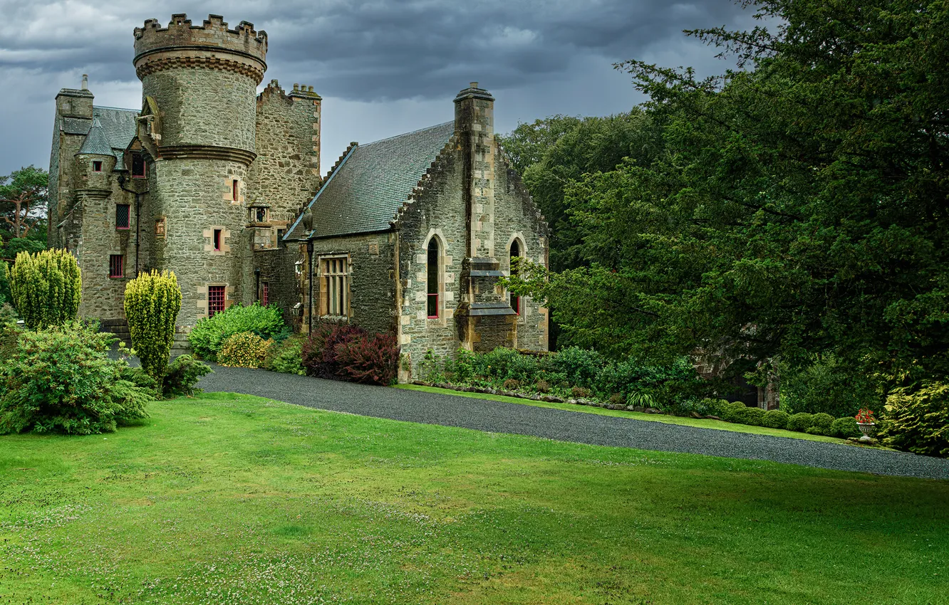 Photo wallpaper grass, castle, lawn, plant, structure