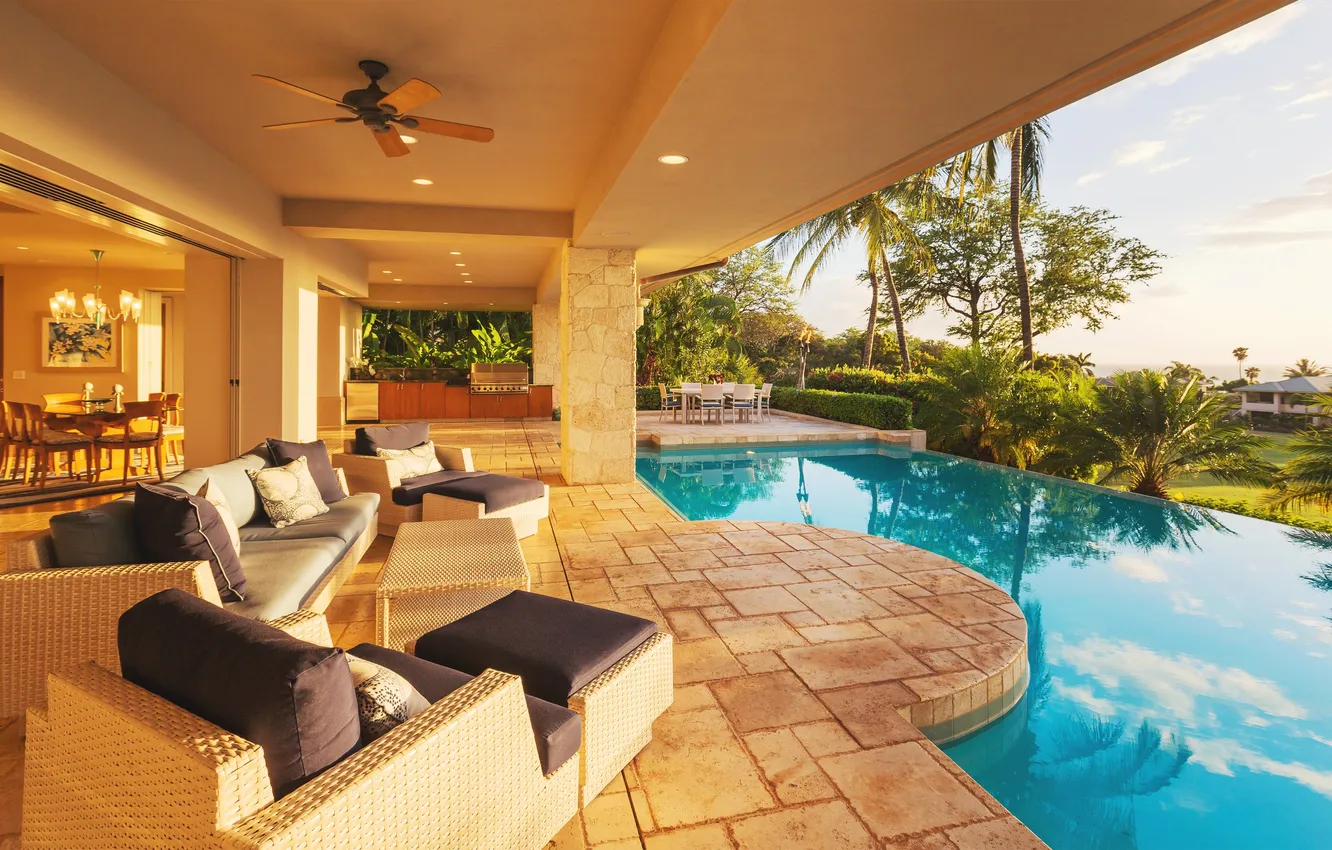 Photo wallpaper blue, beautiful, day, garden, dusk, home, holiday, hawaii